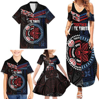 Aotearoa and Samoa Together For Te Tiriti Family Matching Summer Maxi Dress and Hawaiian Shirt Kowhaiwhai Mix Siapo - Flag Color LT7 - Polynesian Pride