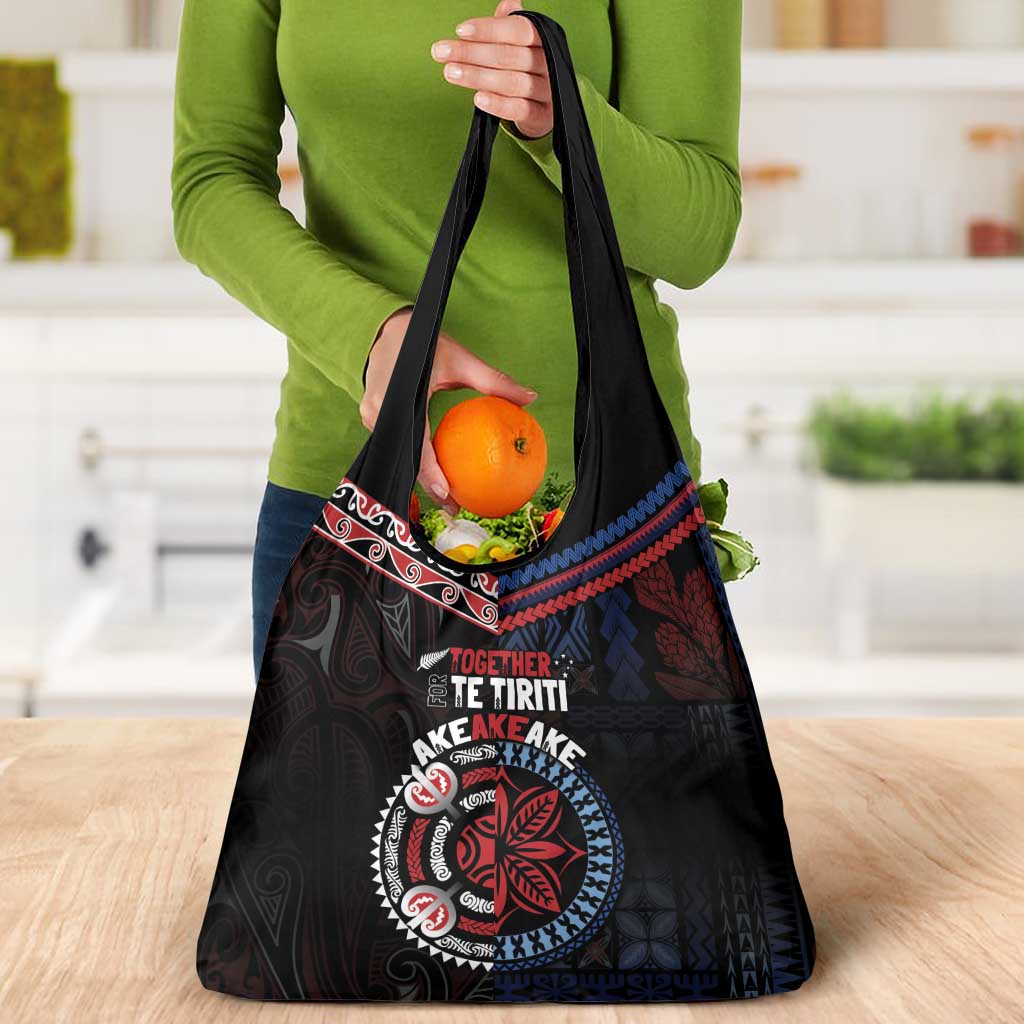 Aotearoa and Samoa Together For Te Tiriti Grocery Bag Kowhaiwhai Mix Siapo - Flag Color