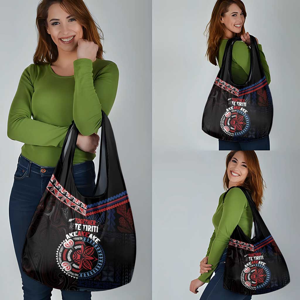 Aotearoa and Samoa Together For Te Tiriti Grocery Bag Kowhaiwhai Mix Siapo - Flag Color