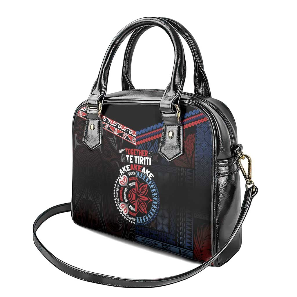 Aotearoa and Samoa Together For Te Tiriti Shoulder Handbag Kowhaiwhai Mix Siapo - Flag Color