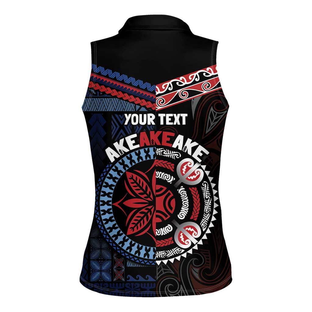 Aotearoa and Samoa Together For Te Tiriti Women Sleeveless Polo Shirt Kowhaiwhai Mix Siapo - Flag Color LT7 - Polynesian Pride