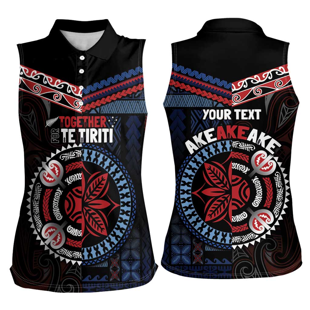 Aotearoa and Samoa Together For Te Tiriti Women Sleeveless Polo Shirt Kowhaiwhai Mix Siapo - Flag Color LT7 - Polynesian Pride