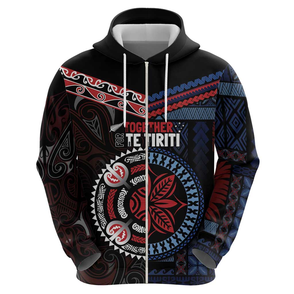 Aotearoa and Samoa Together For Te Tiriti Zip Hoodie Kowhaiwhai Mix Siapo - Flag Color