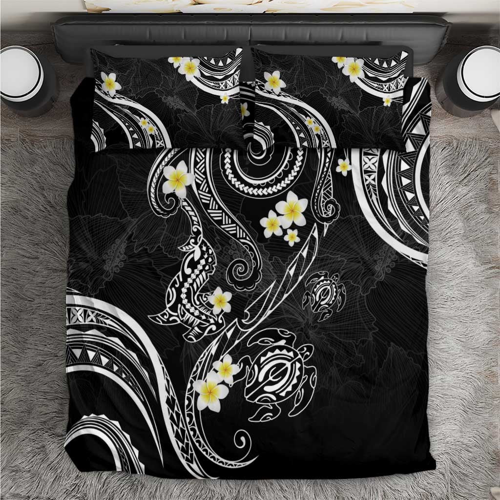 Polynesia Tribal Bedding Set Tentacles Plumeria LT7 Black - Polynesian Pride