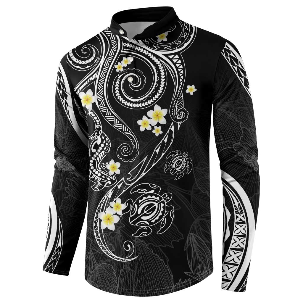 Polynesia Tribal Button Sweatshirt Tentacles Plumeria
