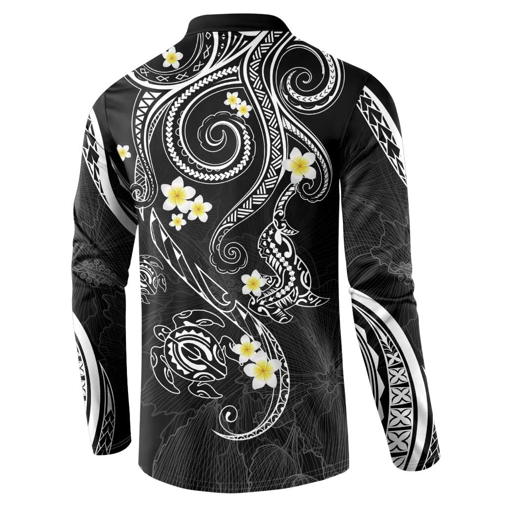 Polynesia Tribal Button Sweatshirt Tentacles Plumeria
