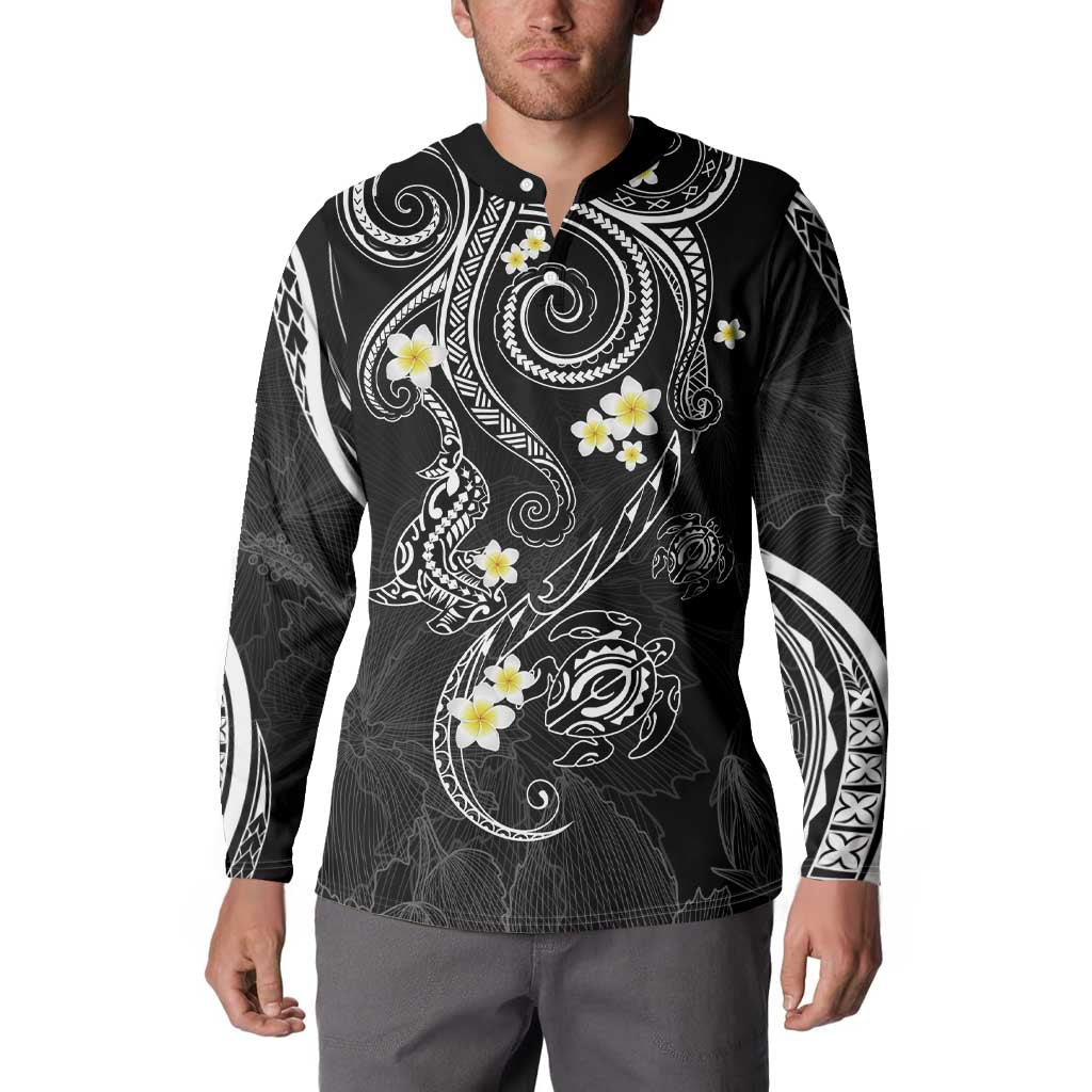 Polynesia Tribal Button Sweatshirt Tentacles Plumeria
