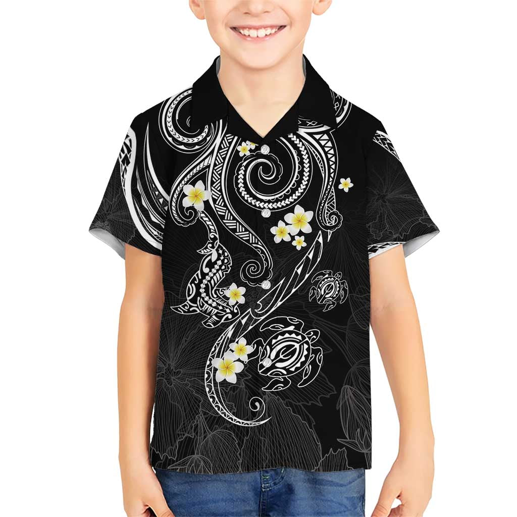 Polynesia Tribal Family Matching Short Sleeve Bodycon Dress and Hawaiian Shirt Tentacles Plumeria LT7 Son's Shirt Black - Polynesian Pride