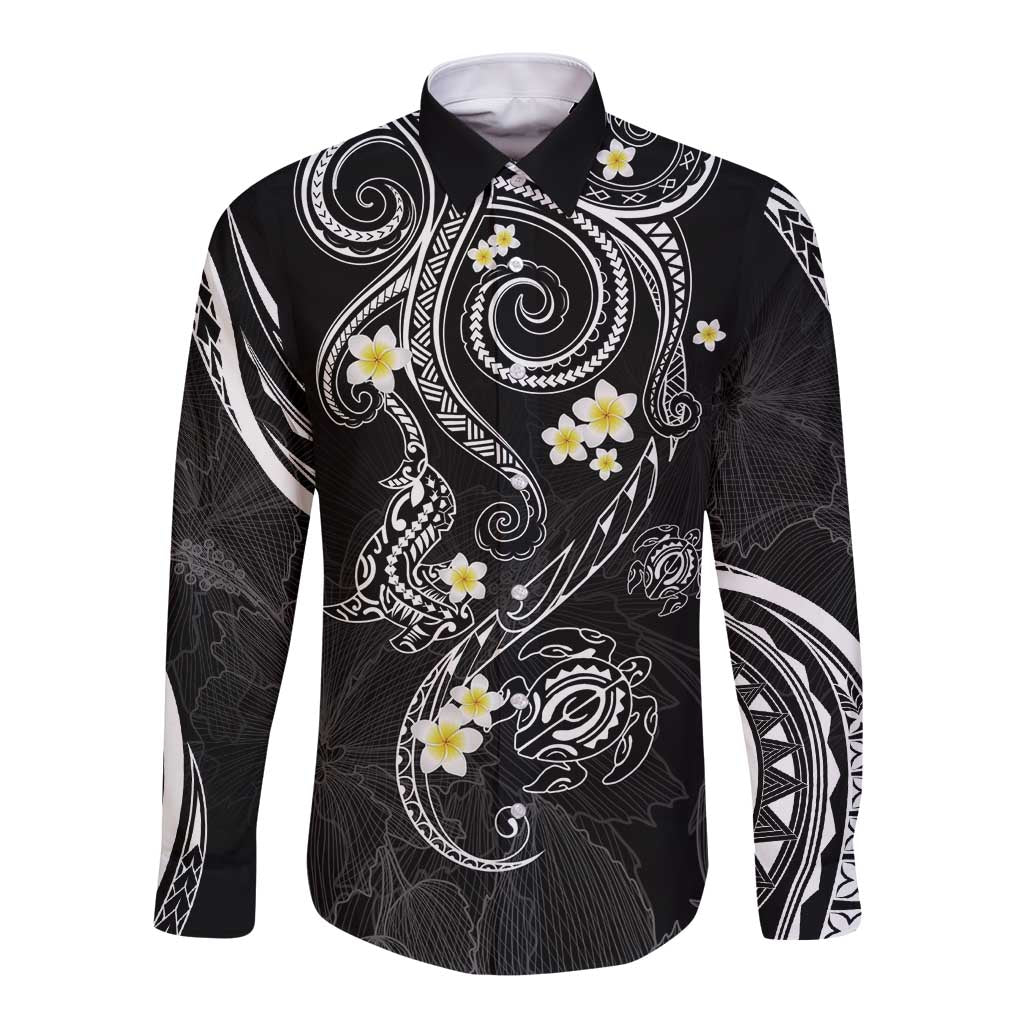 Polynesia Tribal Long Sleeve Button Shirt Tentacles Plumeria