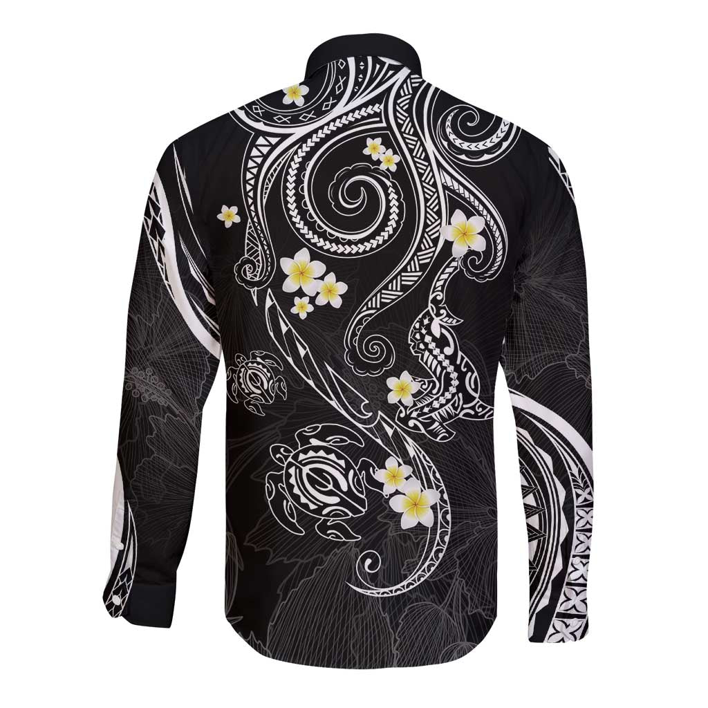 Polynesia Tribal Long Sleeve Button Shirt Tentacles Plumeria