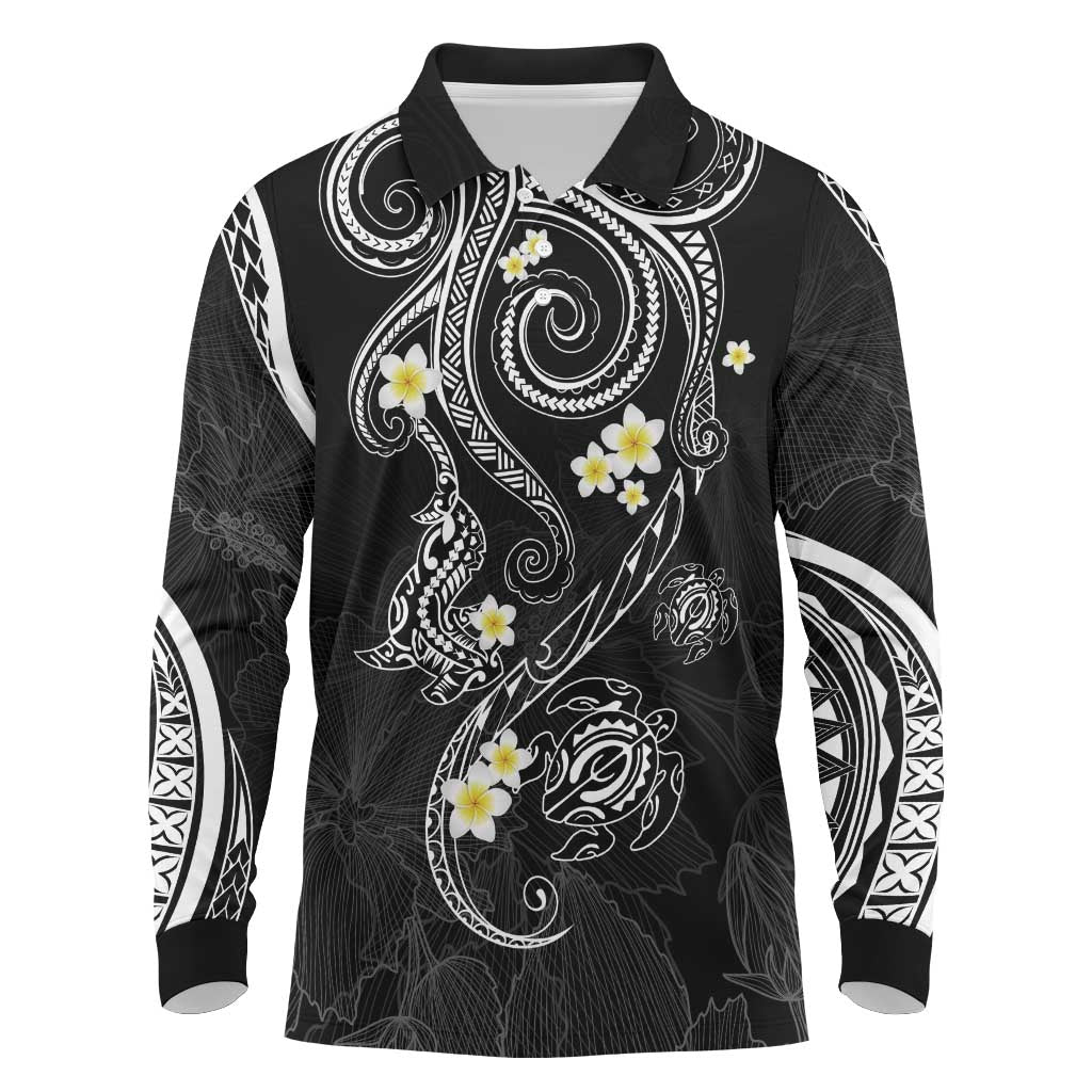 Polynesia Tribal Long Sleeve Polo Shirt Tentacles Plumeria