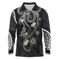 Polynesia Tribal Long Sleeve Polo Shirt Tentacles Plumeria