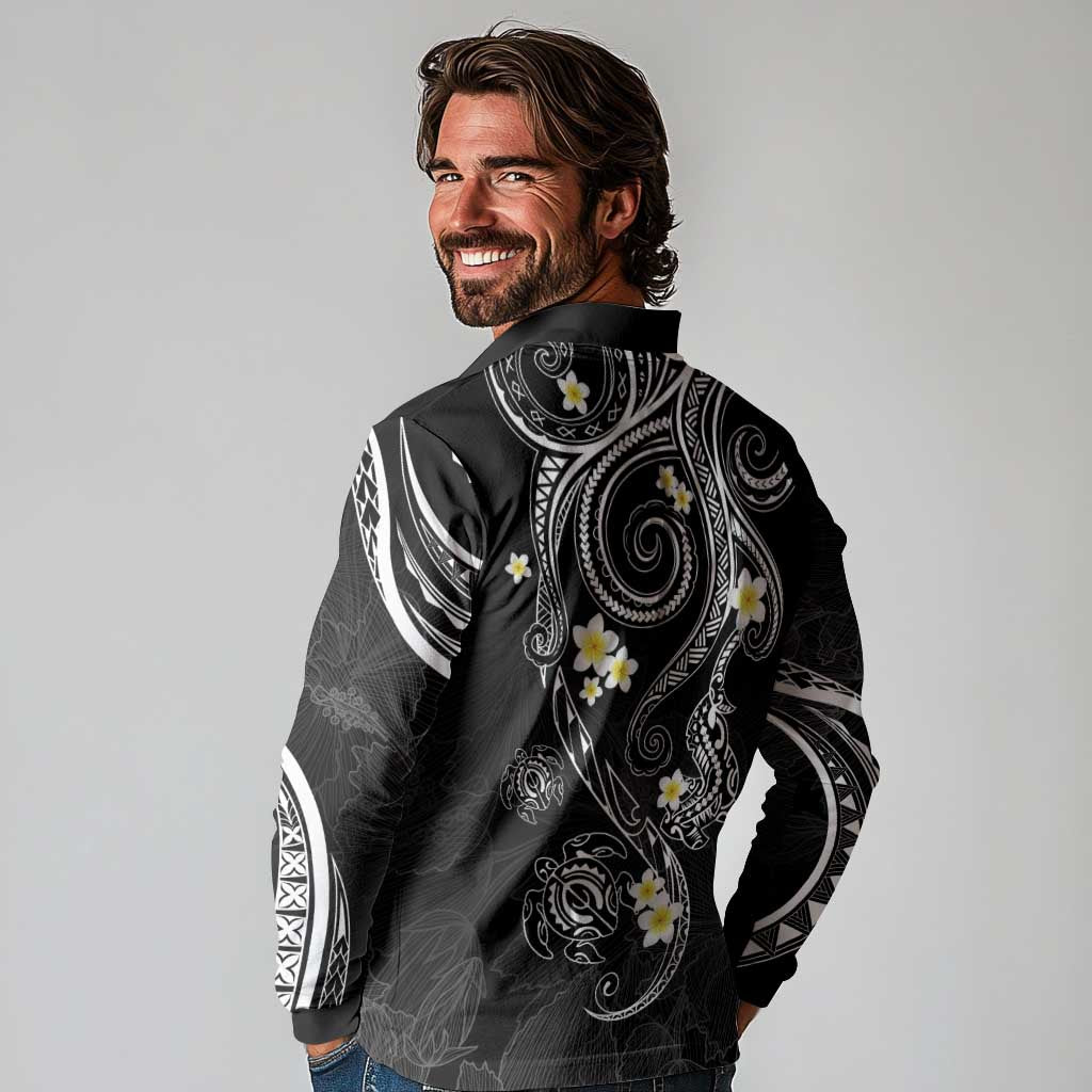 Polynesia Tribal Long Sleeve Polo Shirt Tentacles Plumeria