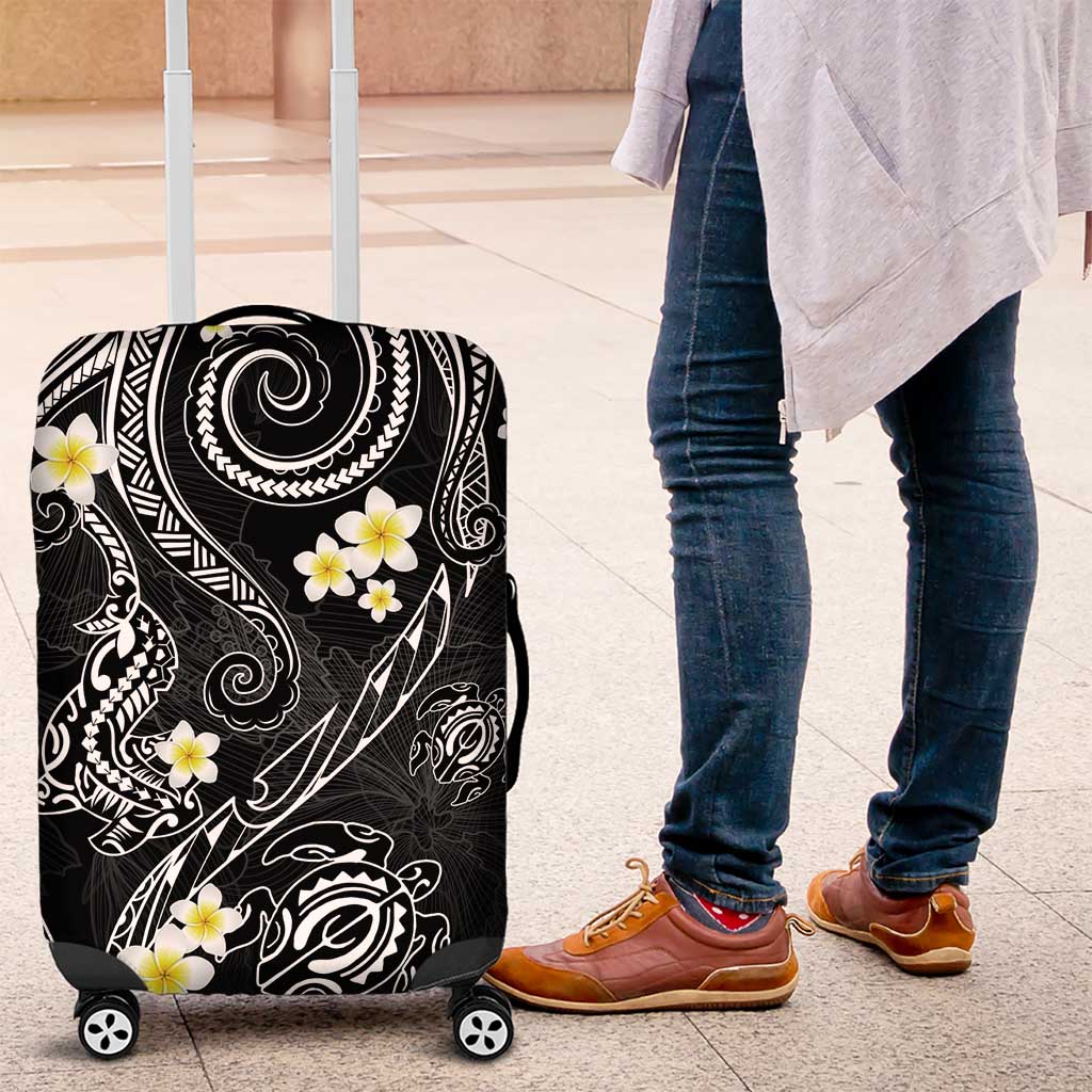 Polynesia Tribal Luggage Cover Tentacles Plumeria LT7 Black - Polynesian Pride