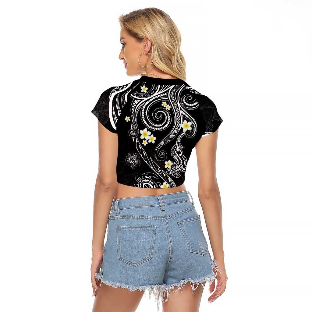 Polynesia Tribal Raglan Cropped T Shirt Tentacles Plumeria
