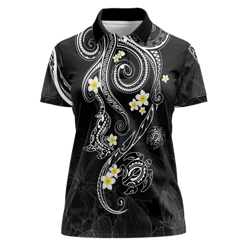 Polynesia Tribal Women Polo Shirt Tentacles Plumeria