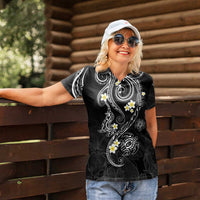 Polynesia Tribal Women Polo Shirt Tentacles Plumeria