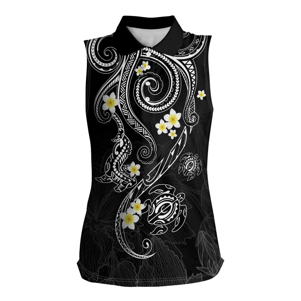 Polynesia Tribal Women Sleeveless Polo Shirt Tentacles Plumeria