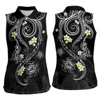 Polynesia Tribal Women Sleeveless Polo Shirt Tentacles Plumeria