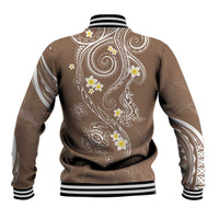 Polynesia Tribal Baseball Jacket Mocha Plumeria Tentacles