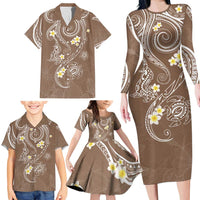 Polynesia Tribal Family Matching Long Sleeve Bodycon Dress and Hawaiian Shirt Mocha Plumeria Tentacles LT7 - Polynesian Pride