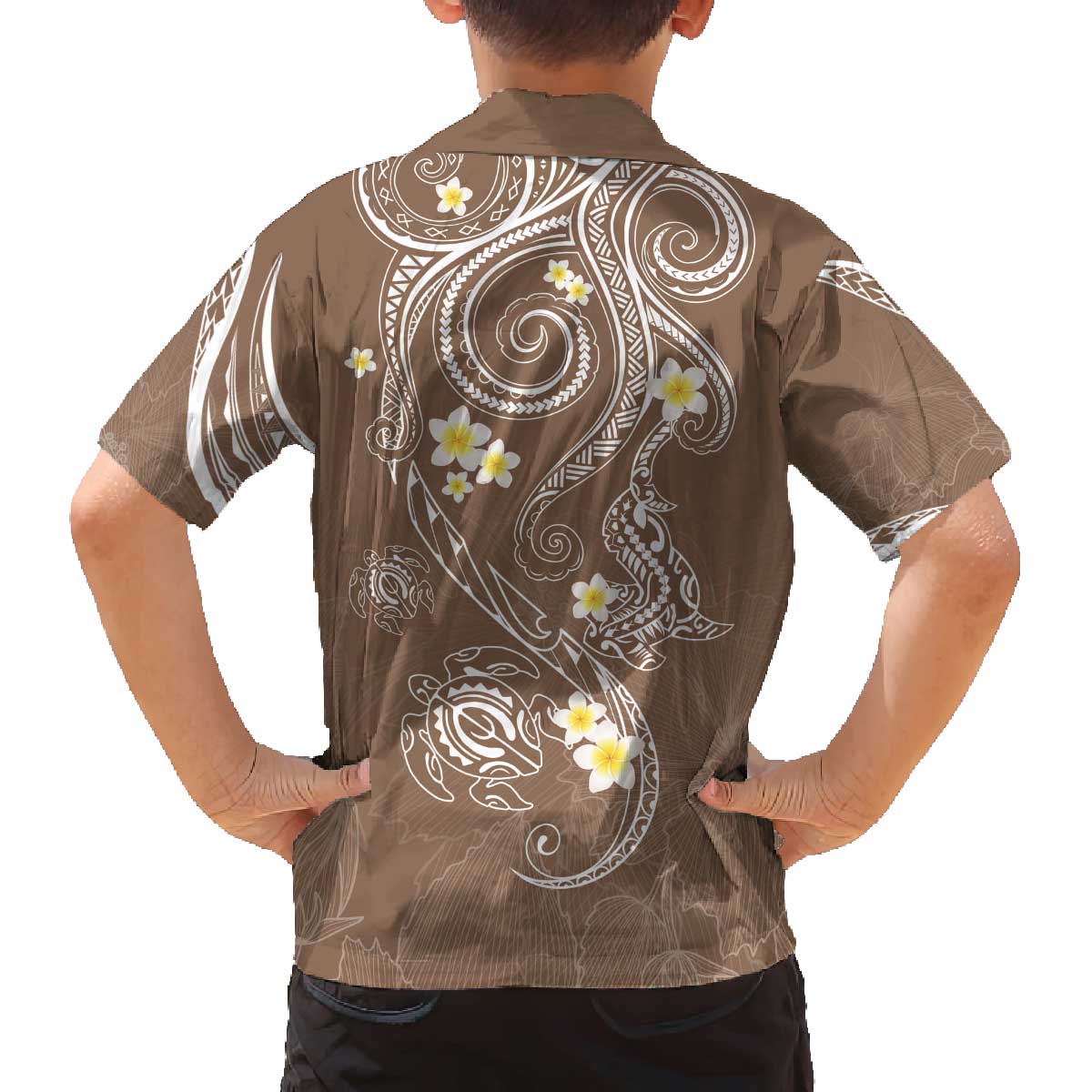 Polynesia Tribal Family Matching Off The Shoulder Long Sleeve Dress and Hawaiian Shirt Mocha Plumeria Tentacles LT7 - Polynesian Pride