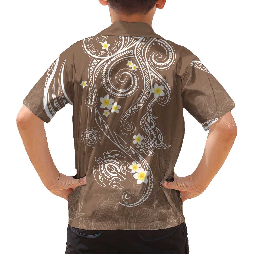 Polynesia Tribal Family Matching Off Shoulder Maxi Dress and Hawaiian Shirt Mocha Plumeria Tentacles