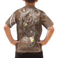 Polynesia Tribal Family Matching Off Shoulder Maxi Dress and Hawaiian Shirt Mocha Plumeria Tentacles