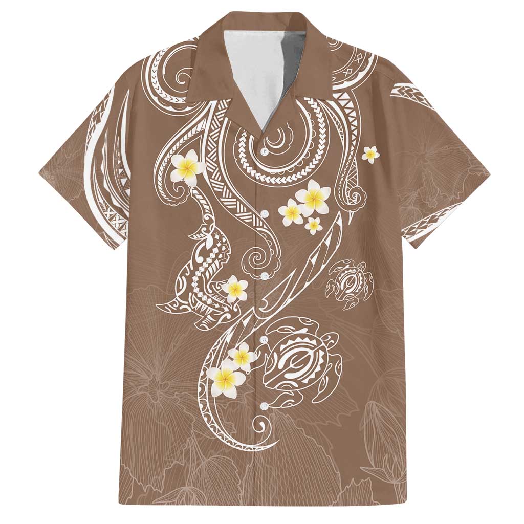 Polynesia Tribal Family Matching Off Shoulder Maxi Dress and Hawaiian Shirt Mocha Plumeria Tentacles