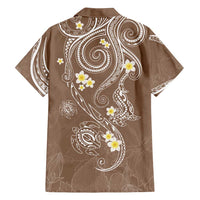 Polynesia Tribal Family Matching Off Shoulder Short Dress and Hawaiian Shirt Mocha Plumeria Tentacles