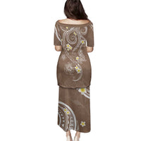 Polynesia Tribal Family Matching Puletasi and Hawaiian Shirt Mocha Plumeria Tentacles