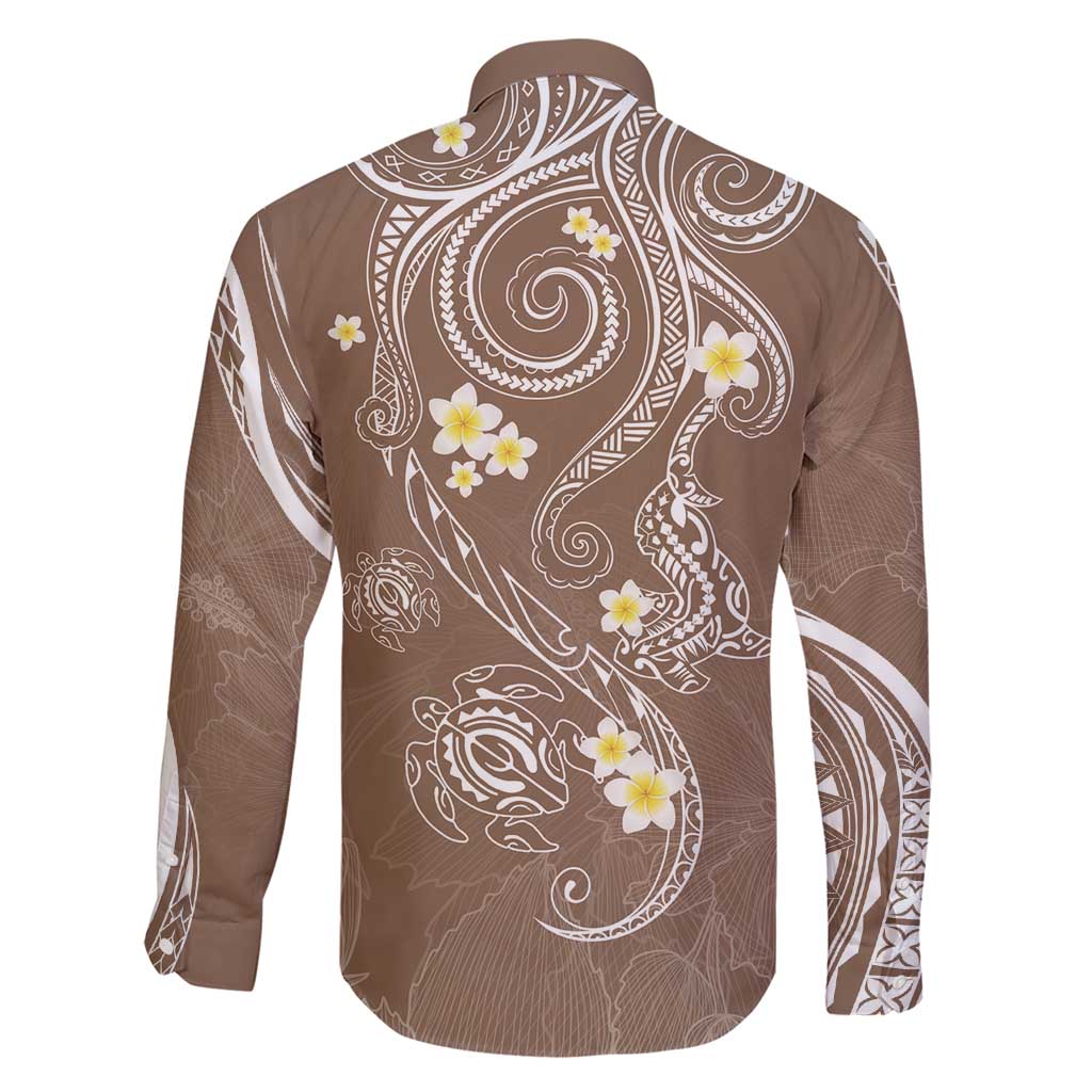 Polynesia Tribal Family Matching Short Sleeve Bodycon Dress and Hawaiian Shirt Mocha Plumeria Tentacles LT7 - Polynesian Pride
