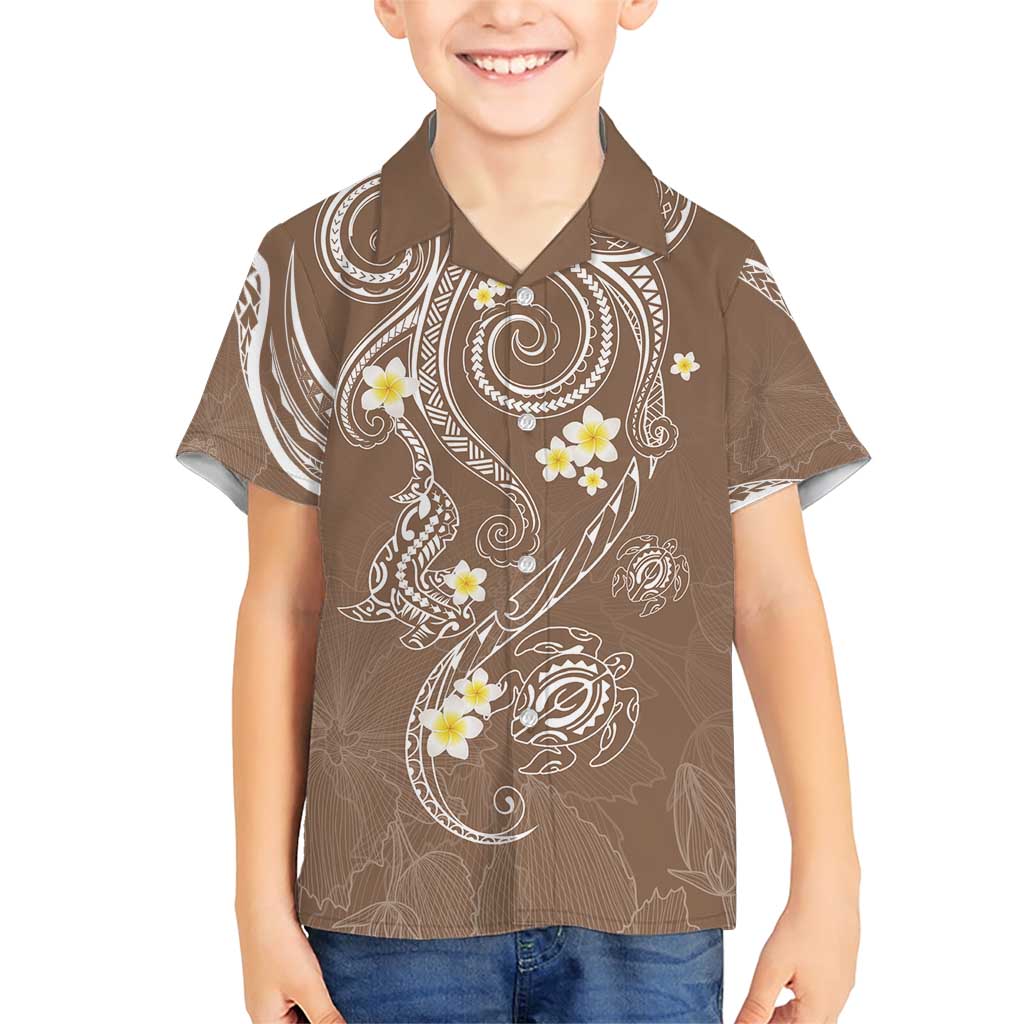 Polynesia Tribal Family Matching Short Sleeve Bodycon Dress and Hawaiian Shirt Mocha Plumeria Tentacles LT7 Son's Shirt Mocha - Polynesian Pride