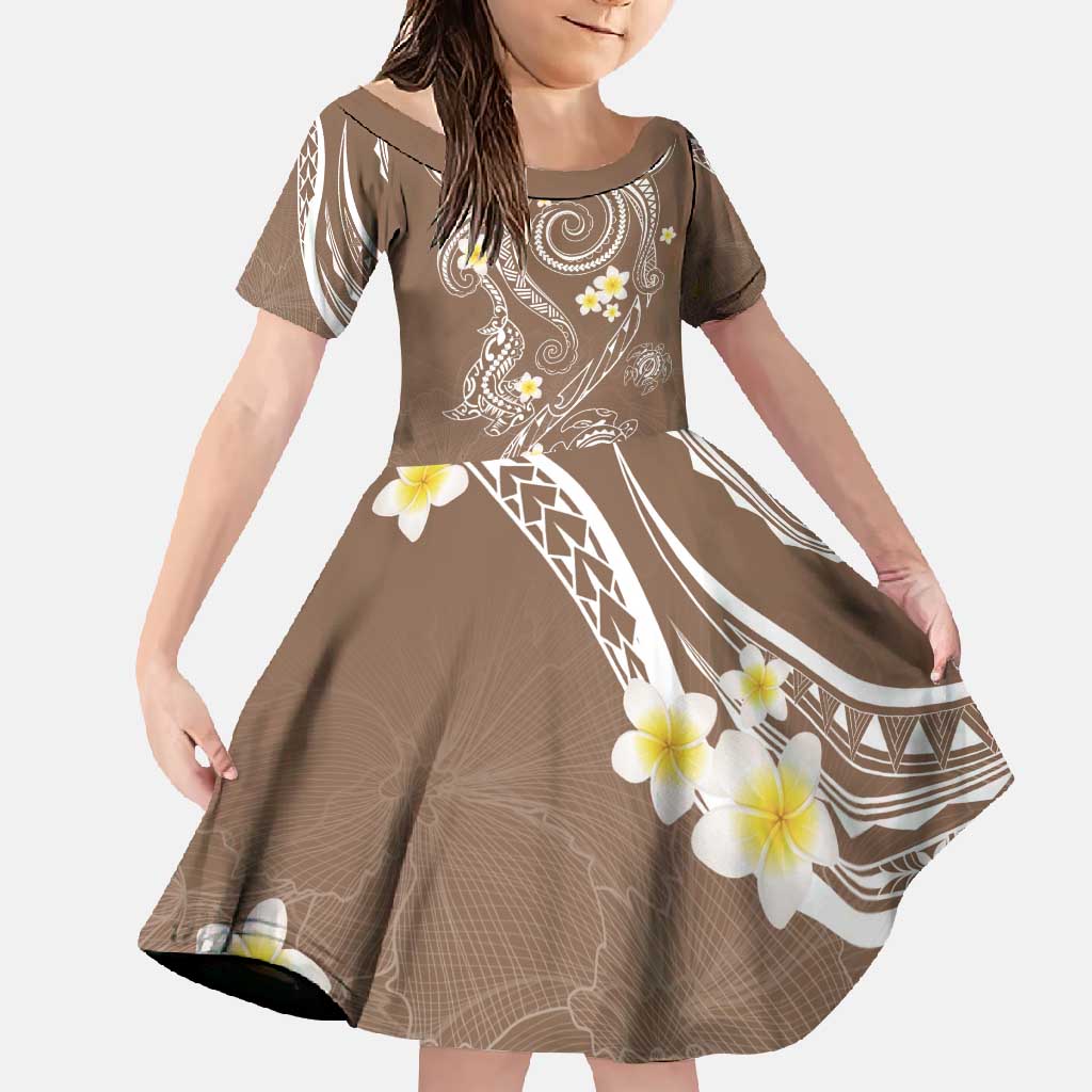 Polynesia Tribal Family Matching Summer Maxi Dress and Hawaiian Shirt Mocha Plumeria Tentacles