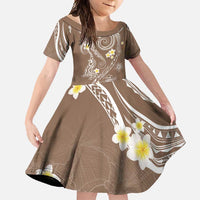 Polynesia Tribal Family Matching Summer Maxi Dress and Hawaiian Shirt Mocha Plumeria Tentacles