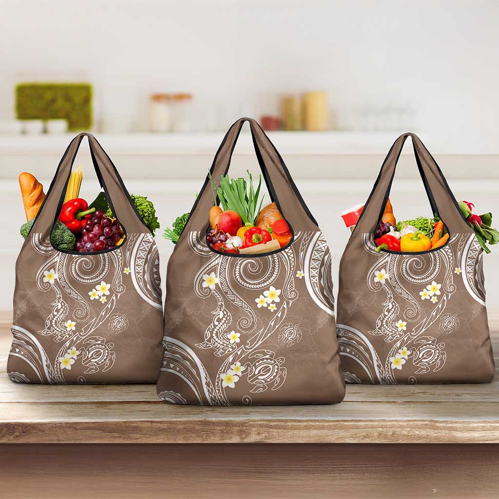 Polynesia Tribal Grocery Bag Mocha Plumeria Tentacles