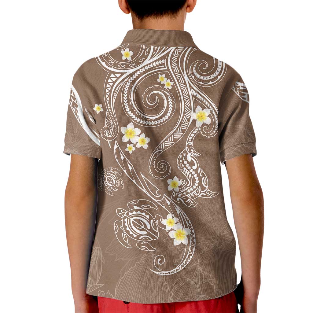 Polynesia Tribal Kid Polo Shirt Mocha Plumeria Tentacles