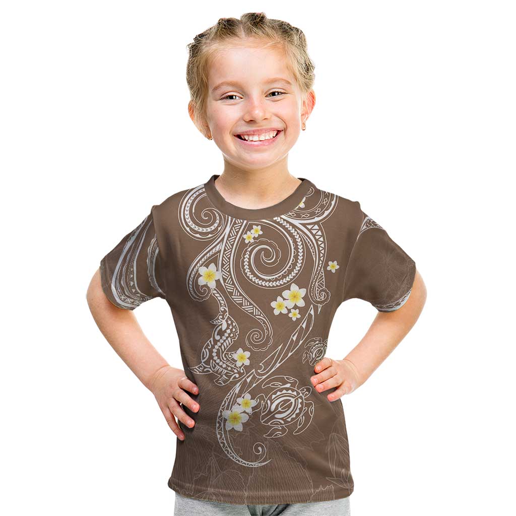Polynesia Tribal Kid T Shirt Mocha Plumeria Tentacles