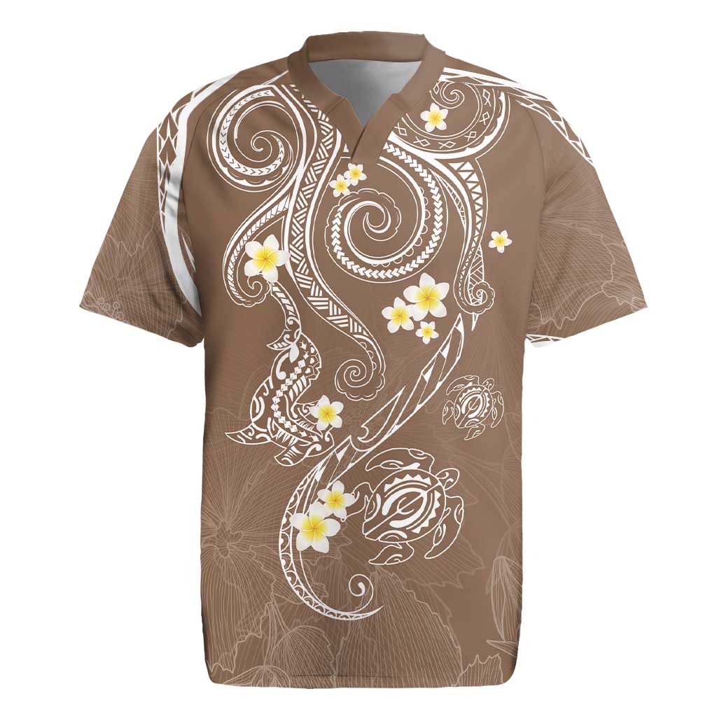 Polynesia Tribal Rugby Jersey Mocha Plumeria Tentacles LT7 Mocha - Polynesian Pride
