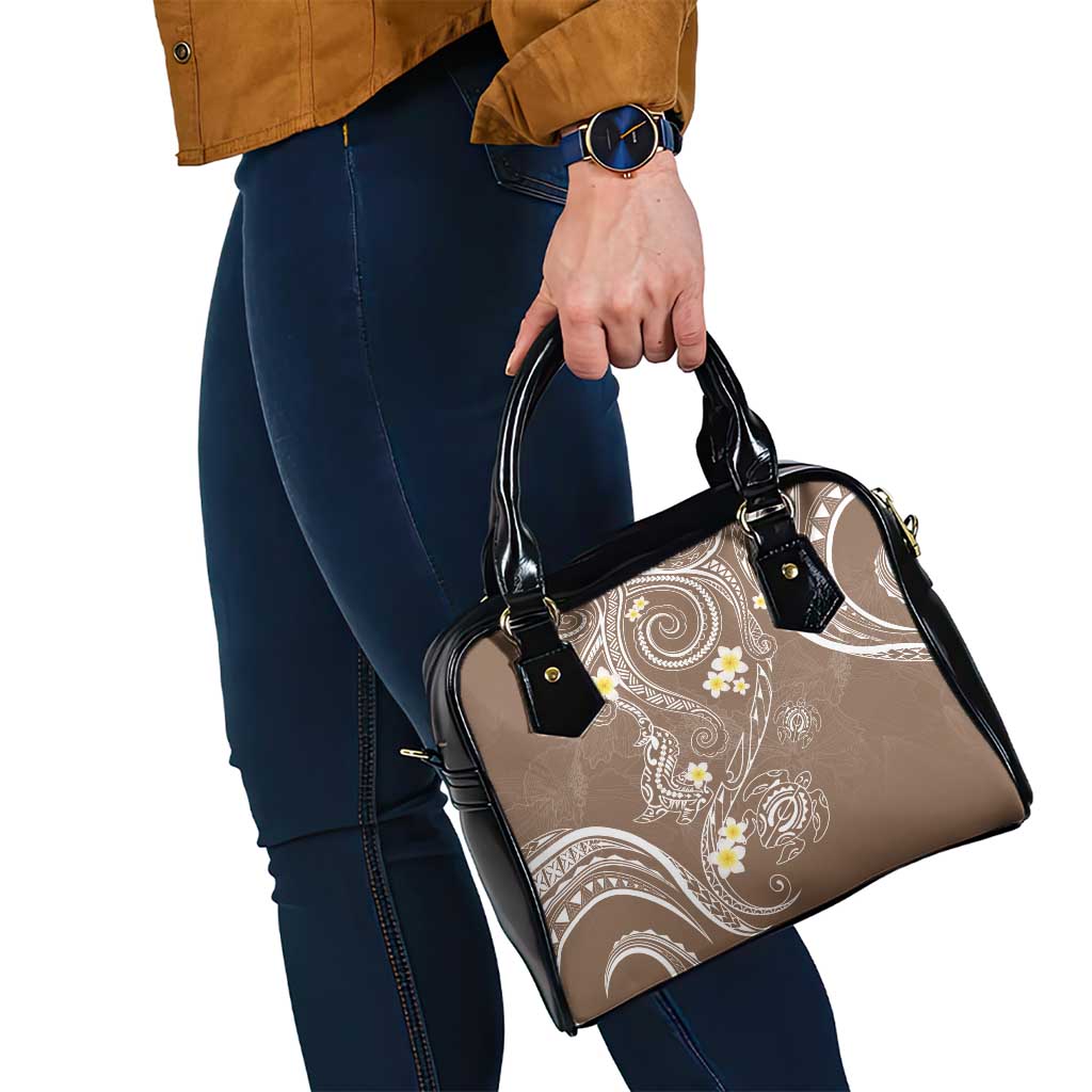 Polynesia Tribal Shoulder Handbag Mocha Plumeria Tentacles