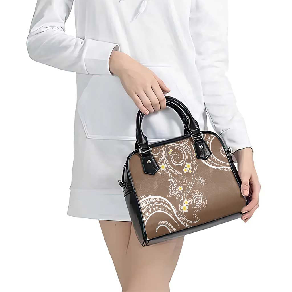 Polynesia Tribal Shoulder Handbag Mocha Plumeria Tentacles