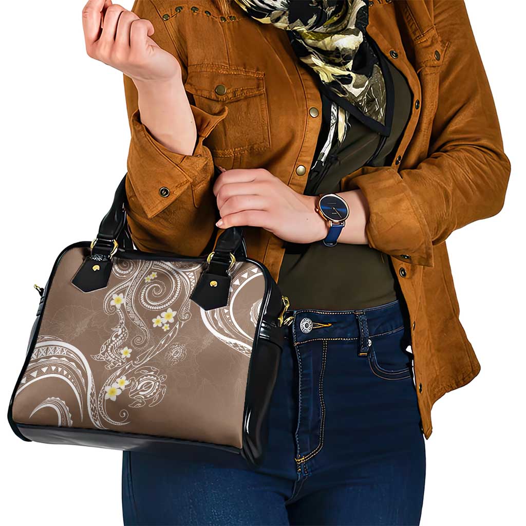 Polynesia Tribal Shoulder Handbag Mocha Plumeria Tentacles