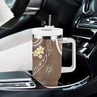 Polynesia Tribal Tumbler With Handle Mocha Plumeria Tentacles