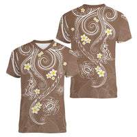 Polynesia Tribal Women V-Neck T-Shirt Mocha Plumeria Tentacles