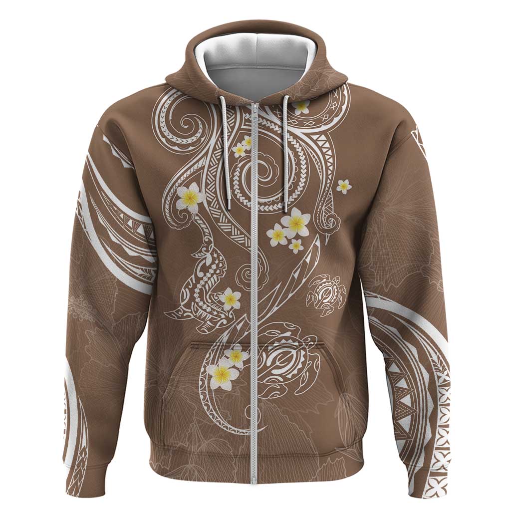 Polynesia Tribal Zip Hoodie Mocha Plumeria Tentacles LT7 Zip Hoodie Mocha - Polynesian Pride