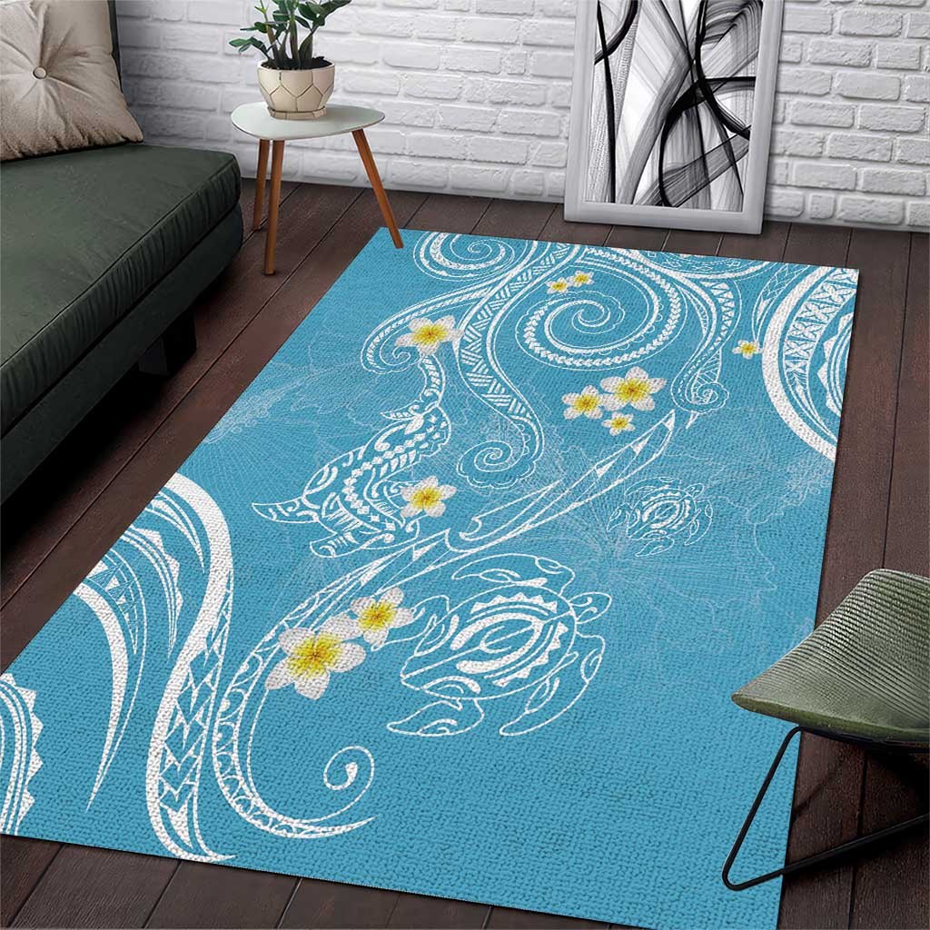 Polynesia Tribal Area Rug Turquoise Plumeria Tentacles