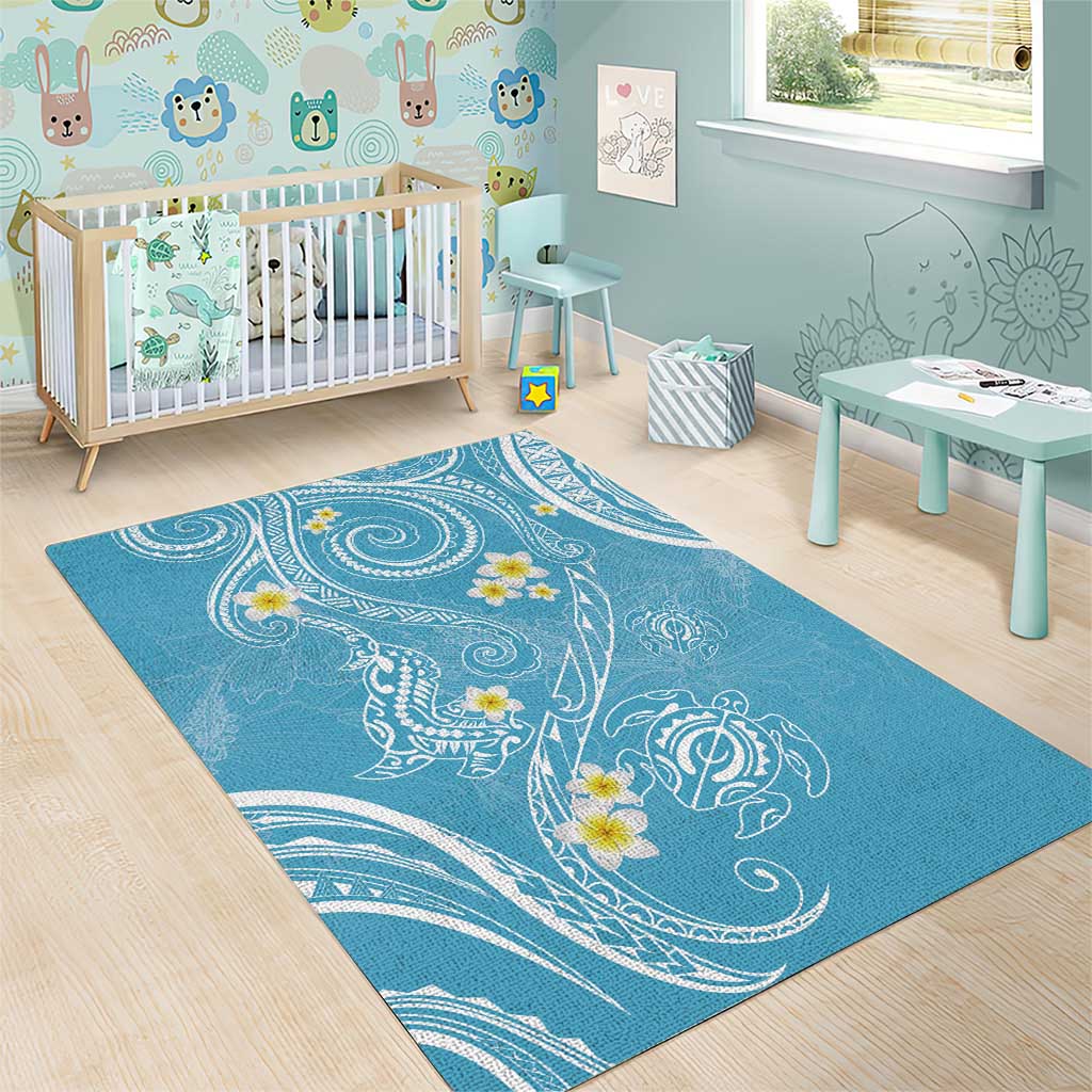 Polynesia Tribal Area Rug Turquoise Plumeria Tentacles