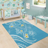 Polynesia Tribal Area Rug Turquoise Plumeria Tentacles