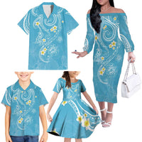 Polynesia Tribal Family Matching Off The Shoulder Long Sleeve Dress and Hawaiian Shirt Turquoise Plumeria Tentacles LT7 Turquoise - Polynesian Pride