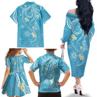 Polynesia Tribal Family Matching Off The Shoulder Long Sleeve Dress and Hawaiian Shirt Turquoise Plumeria Tentacles LT7 - Polynesian Pride